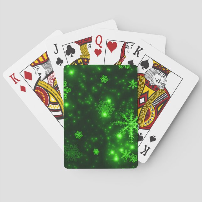 Snowflakes with Green Background Playing Cards (Back)