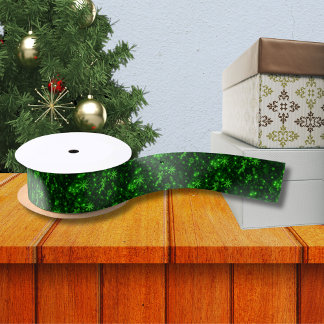 Snowflakes with Green Background Ribbon Satin Ribbon