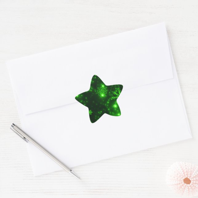 Snowflakes with Green Background Star Sticker (Envelope)