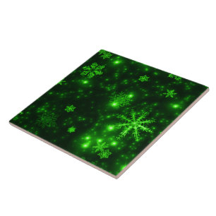 Snowflakes with Green Background Tile