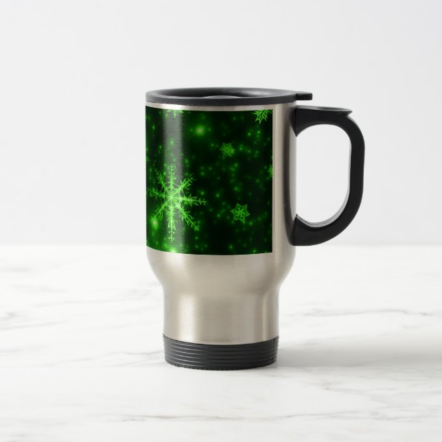 Snowflakes with Green Background Travel Mug (Right)