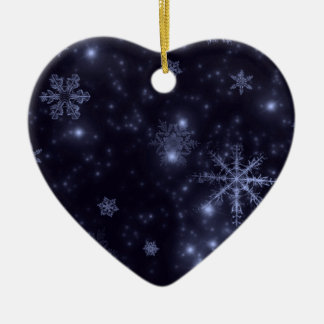 Snowflakes with Midnight Blue Background Ceramic Tree Decoration