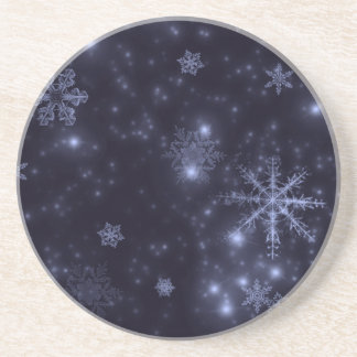 Snowflakes with Midnight Blue Background Coaster