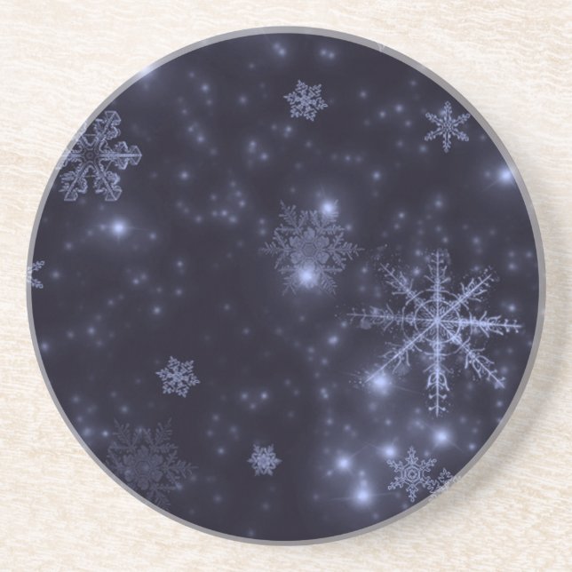 Snowflakes with Midnight Blue Background Coaster (Front)