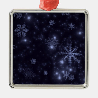 Snowflakes with Midnight Blue Background Metal Tree Decoration