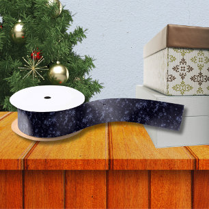Snowflakes with Midnight Blue Background Ribbon Satin Ribbon