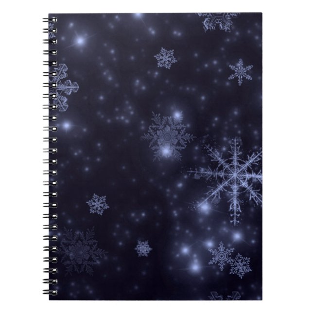 Snowflakes with Midnight Blue Background Spiral Notebook (Front)