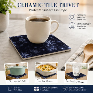 Snowflakes with Midnight Blue Background Tile