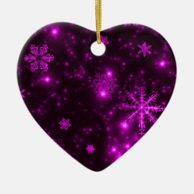 Snowflakes with Purple Background Ceramic Tree Decoration (Front)