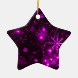 Snowflakes with Purple Background Ceramic Tree Decoration