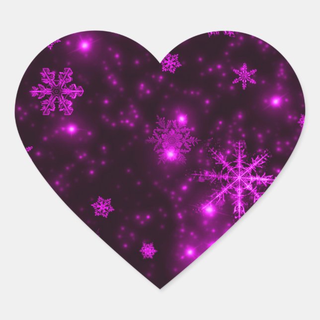 Snowflakes with Purple Background Heart Sticker (Front)