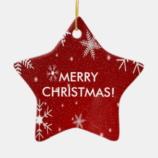 Snowflakes with Red Background Ceramic Tree Decoration