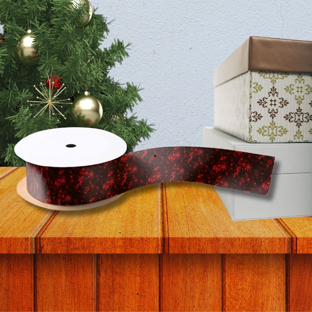 Snowflakes with Red Background Ribbon Satin Ribbon (Snowflakes with Red Background Ribbon)