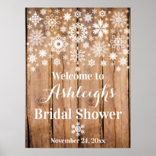 Snowflakes, Wood Bridal Shower Welcome Poster