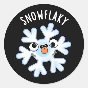 Snowflaky Funny Snow Flake Pun Dark BG Classic Round Sticker