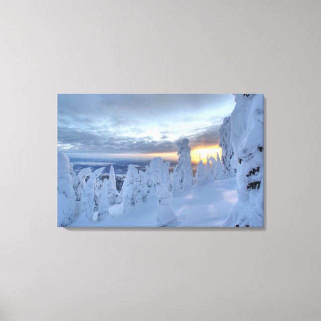 Snowghosts at sunset at Whitefish Mountain Canvas Print (Front)
