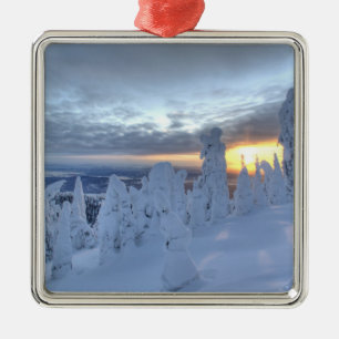 Snowghosts at sunset at Whitefish Mountain Metal Tree Decoration