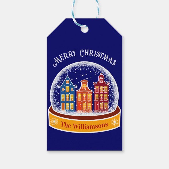 Snowglobe Amsterdam Village Christmas Gift Tags (Front)