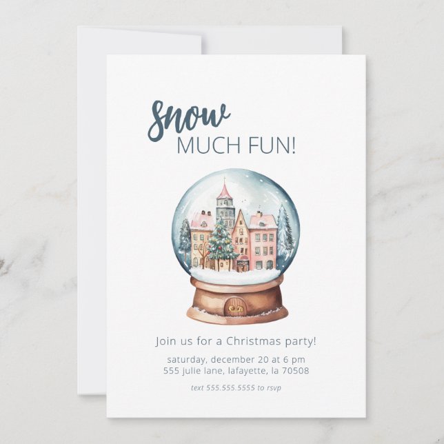 Snowglobe Snow Much Fun Christmas Party Invitation (Front)
