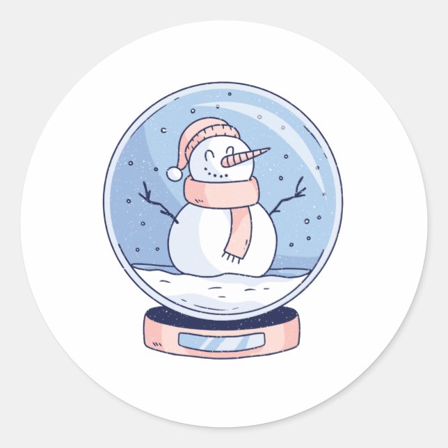 SNOWGLOBE SNOWMAN CLASSIC ROUND STICKER (Front)