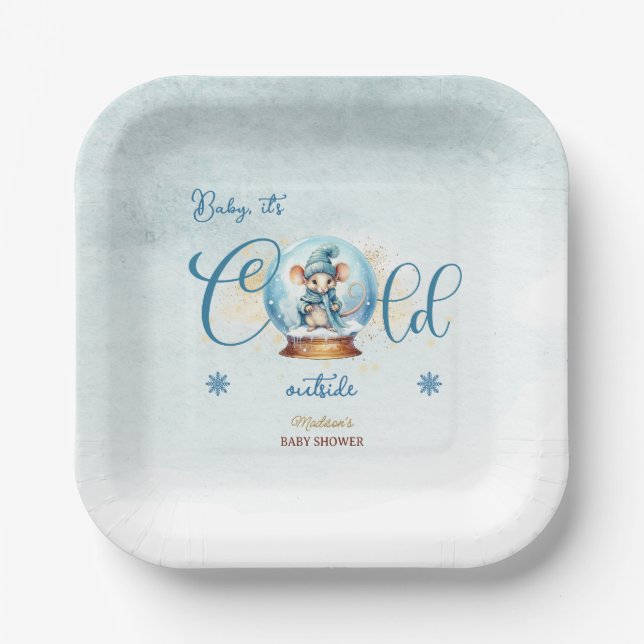 Snowglobe Winter Theme Baby Shower Paper Plate (Front)