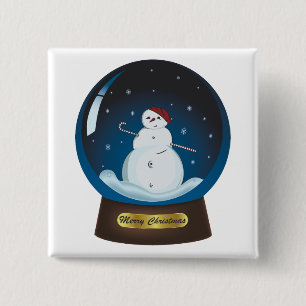 Snowglobe with cute snowman 15 cm square badge