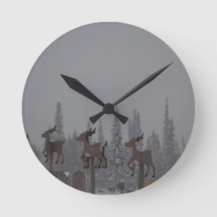Snowing Blizzard Snow Snowflake Frozen Ice Santa Round Clock