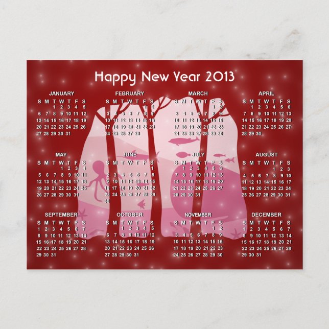 Snowing Fantasy Forest 2013 Calendar Postcard (Front)