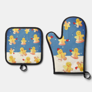 Snowing Gingerbread Oven Mitt & Pot Holder Set