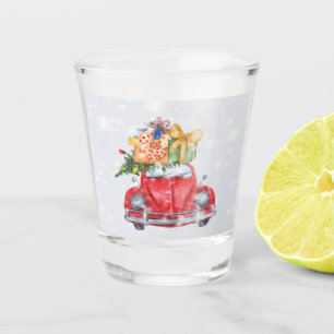 Snowing Red Car Christmas Gifts and Tree, ZSSP Shot Glass