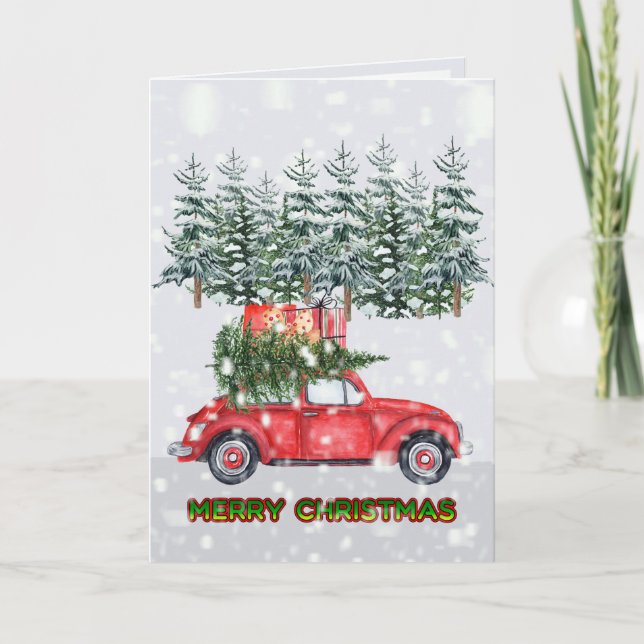 Snowing Red Car Christmas Tree Bring it Home, ZSSP Holiday Card (Front)