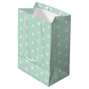 Snowing - White Snowflakes seafoam mint green gift Medium Gift Bag