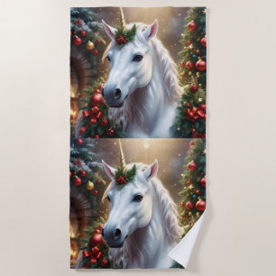 Snowlight: The Enchanted Christmas Unicorn Beach Towel