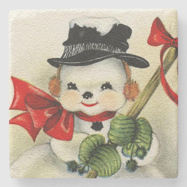 Snowman 004 stone coaster (Front)
