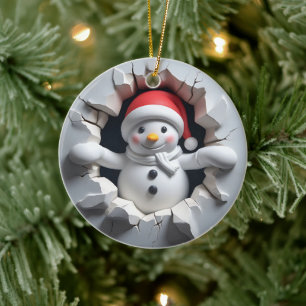 Snowman 3D Effect NOT Actual 3D Ceramic Tree Decoration