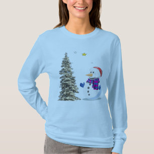 Snowman admires the evergreen tree. T-Shirt