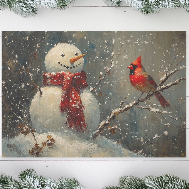 Snowman and a Cardinal Oil Painting Decoupage Tissue Paper (Creator Uploaded)