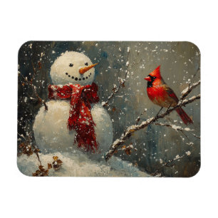 Snowman and a Cardinal Oil Painting Flexible Magnet