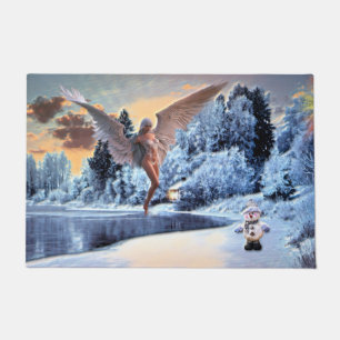 Snowman and Angel Fantasy Floor Mat