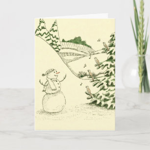 Snowman and Birds Holiday Card