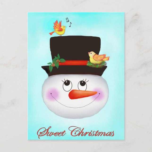 Snowman and birds holiday postcard (Front)