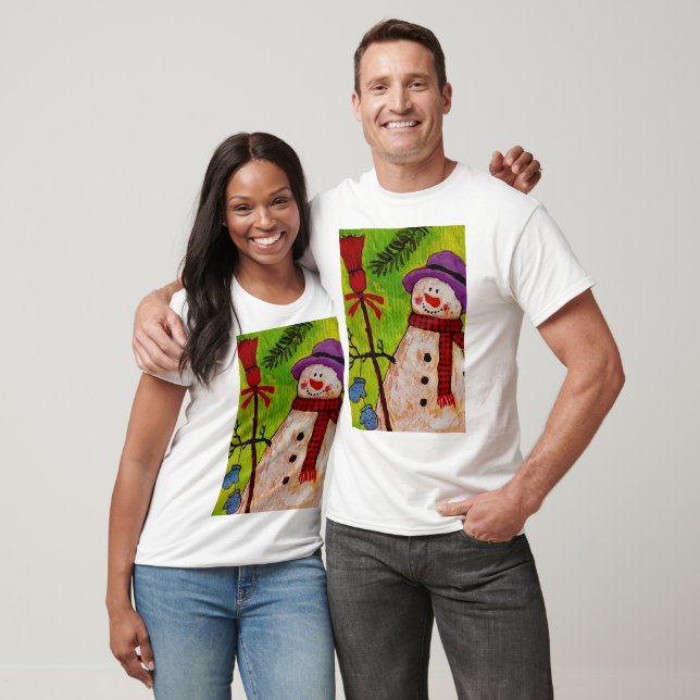 Snowman and Broom T-Shirt (Unisex)