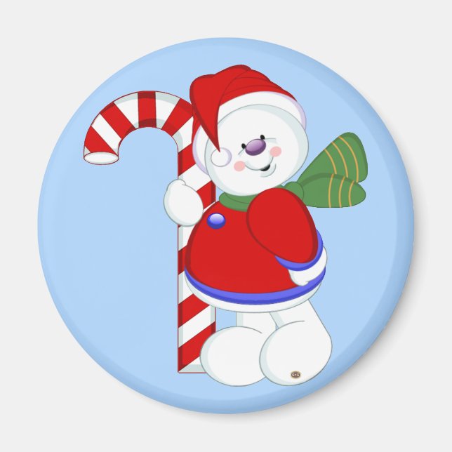Snowman and Candycane Magnet (Front)