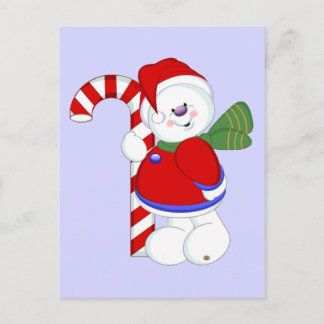 Snowman and Candycane Postcard