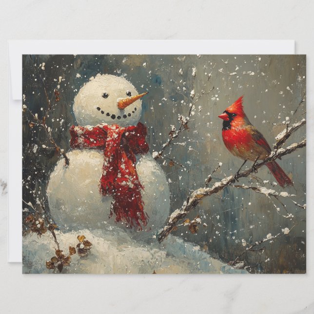 Snowman and Cardinal Oil Painting Scrapbook Paper (Front)