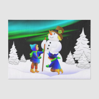 Snowman and children illustration tissue paper