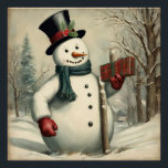Snowman and Christmas Gift Winter Illustration  Poster<br><div class="desc">Merry Christmas snowman.</div>