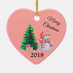 Snowman and Christmas Tree Ceramic Tree Decoration