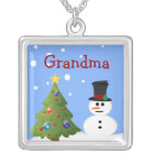 Snowman and Christmas Tree Personalised Necklace