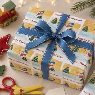 Snowman and Christmas Tree with Star Holiday Wrapping Paper